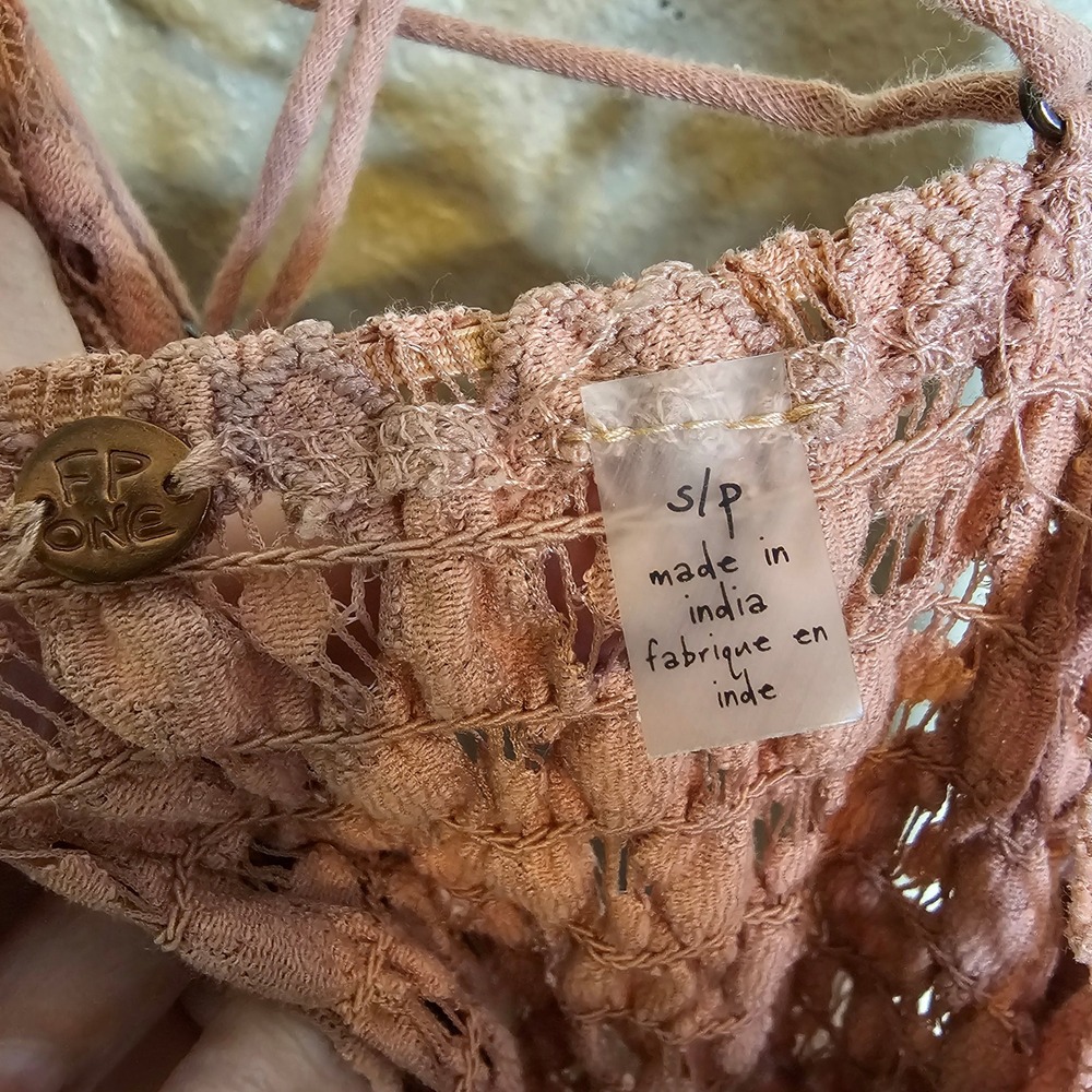 Free People FP One Adella Maxi Slip Dress Rose Pink Lace Crochet Boho Small - Picture 7 of 10